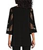 Color:Black - Image 2 - IC Collection Boat Neck 3/4 Mesh Inset Bell Sleeve Knit Top