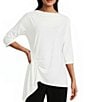IC Collection Knit Cowl Neck 3/4 Sleeve Ruched Drape Top - Image 1