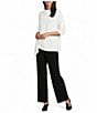 IC Collection Knit Cowl Neck 3/4 Sleeve Ruched Drape Top - Image 4