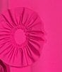 Color:Pink - Image 3 - Knit Floral Patch Appliques Round Neck 3/4 Sleeve A-Line Asymmetrical Hem Midi Dress