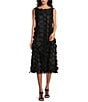 Color:Black - Image 1 - Knit Mesh Circle Applique Boat Neck Sleeveless A-Line Dress