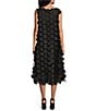 Color:Black - Image 2 - Knit Mesh Circle Applique Boat Neck Sleeveless A-Line Dress