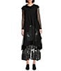 IC Collection Knit Mesh Shawl Collar Long Sleeve Overlay Long Tunic, Color:Black - Image 1