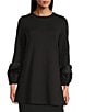 IC Collection Knit Round Neck Long Sleeve Rosette Cuff Tunic, Color:Black - Image 1