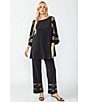 IC Collection Knit Stripe Mesh Cut Out Elastic Waist Wide-Leg Pants, Color:Black - Image 5