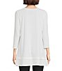 Color:Off White - Image 2 - Round Neck 3/4 Sleeve Knit Jersey Layered Tunic