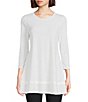 Color:Off White - Image 1 - Round Neck 3/4 Sleeve Knit Jersey Layered Tunic