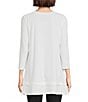 Color:Off White - Image 2 - Round Neck 3/4 Sleeve Knit Jersey Layered Tunic