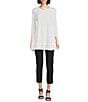Color:Off White - Image 3 - Round Neck 3/4 Sleeve Knit Jersey Layered Tunic
