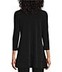 Color:Black - Image 2 - Round Neck 3/4 Sleeve Knit Jersey Layered Tunic