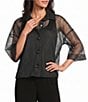 IC Collection Mesh Knit Point Collar 3/4 Sleeve Button-Front Jacket - Image 1