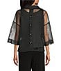 IC Collection Mesh Knit Point Collar 3/4 Sleeve Button-Front Jacket - Image 2