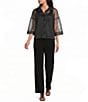 IC Collection Mesh Knit Point Collar 3/4 Sleeve Button-Front Jacket - Image 3
