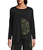 IC Collection Moon Dot Coordinating Jacquard Knit Scoop Neck Long Sleeve Asymmetrical Top, Color:Green - Image 1