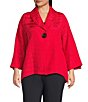 IC Collection Plus Crinkle Jacquard Shawl Collar Long Sleeve Jacket, Color:Red - Image 1