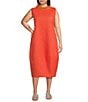 IC Collection Plus High Neck Sheer Trim Sleeveless Balloon Dress, Color:Coral - Image 1