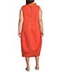 IC Collection Plus High Neck Sheer Trim Sleeveless Balloon Dress, Color:Coral - Image 2