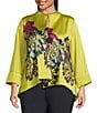 IC Collection Plus Jacquard Bloom Asymmetrical High Neck Bracelet Sleeve Jacket - Image 1
