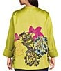 IC Collection Plus Jacquard Bloom Asymmetrical High Neck Bracelet Sleeve Jacket - Image 2