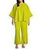 IC Collection Plus Knit Front Slit 3D Floral Pull-On Pants - Image 3