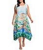 IC Collection Plus Scenic Print Square Neck Sleeveless Dress - Image 1