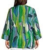 IC Collection Plus Size Abstract Print Woven Waterfall Collar Bracelet Sleeve Jacket, Color:Blue - Image 2