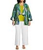 IC Collection Plus Size Abstract Print Woven Waterfall Collar Bracelet Sleeve Jacket, Color:Blue - Image 3