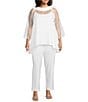 Color:White - Image 3 - Plus Size Cowl Neck 3/4 Sleeve Mesh Tunic