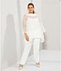 Color:White - Image 5 - Plus Size Cowl Neck 3/4 Sleeve Mesh Tunic