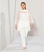 Color:White - Image 6 - Plus Size Cowl Neck 3/4 Sleeve Mesh Tunic