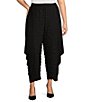 Color:Black - Image 1 - Plus Size Double Textured Pucker ITY Knit Elastic Waisted Pocketed Side Drape Pull-On Cropped Pants