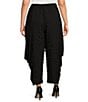 Color:Black - Image 2 - Plus Size Double Textured Pucker ITY Knit Elastic Waisted Pocketed Side Drape Pull-On Cropped Pants