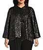 IC Collection Plus Size Flash High Neck Long Sleeve Asymmetrical Jacket, Color:Black - Image 1