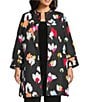 IC Collection Plus Size Floral Print High Scoop Neck Long Sleeve Jacket, Color:Red - Image 1