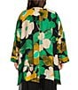 Color:Green - Image 2 - Plus Size Floral Print Woven 3/4 Sleeve Open Front Kimono Jacket