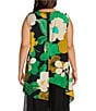 Color:Green - Image 2 - Plus Size Floral Print Woven Scoop Neck Sleeveless Asymmetrical High-Low Hem Tank Top