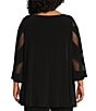 Color:Black - Image 2 - Plus Size Knit Boat Neck 3/4 Mesh Cut Out Sleeve Tunic