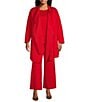 IC Collection Plus Size Knit Elastic Waist Coordinating Wide Leg Pull-On Ankle Pants, Color:Red - Image 3