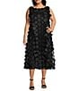 Color:Black - Image 1 - Plus Size Knit Mesh Circle Applique Boat Neck Sleeveless A-Line Dress