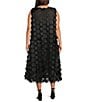 Color:Black - Image 2 - Plus Size Knit Mesh Circle Applique Boat Neck Sleeveless A-Line Dress