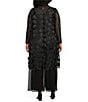Color:Black - Image 2 - Plus Size Knit Mesh Circle Applique Long Sleeve Open Front Long Cardigan