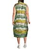 IC Collection Plus Size Metallic Graiden Ruffle Stand Collar Sleeveless Zip Front Bubble Midi Dress, Color:Green - Image 2