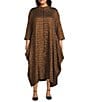 IC Collection Plus Size Metallic Pucker Funnel Neck Long Sleeve Asymmetrical Midi Dress, Color:Copper - Image 1