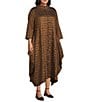 IC Collection Plus Size Metallic Pucker Funnel Neck Long Sleeve Asymmetrical Midi Dress, Color:Copper - Image 3