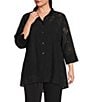 IC Collection Plus Size Rose Pattern Wire Ruffle Neck 3/4 Sleeve Button-Front Jacket - Image 1