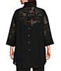 IC Collection Plus Size Rose Pattern Wire Ruffle Neck 3/4 Sleeve Button-Front Jacket - Image 2