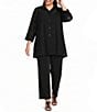 IC Collection Plus Size Rose Pattern Wire Ruffle Neck 3/4 Sleeve Button-Front Jacket - Image 3