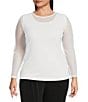 IC Collection Plus Size Sheer Knit Mesh Crew Neck Long Sleeve Top, Color:White - Image 1