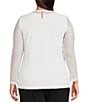 IC Collection Plus Size Sheer Knit Mesh Crew Neck Long Sleeve Top, Color:White - Image 2
