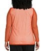 IC Collection Plus Size Sheer Knit Mesh Crew Neck Long Sleeve Top, Color:Coral - Image 2